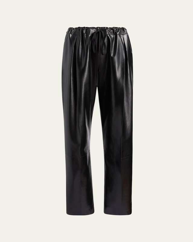 Trenton Straight Drawstring Leather Pants